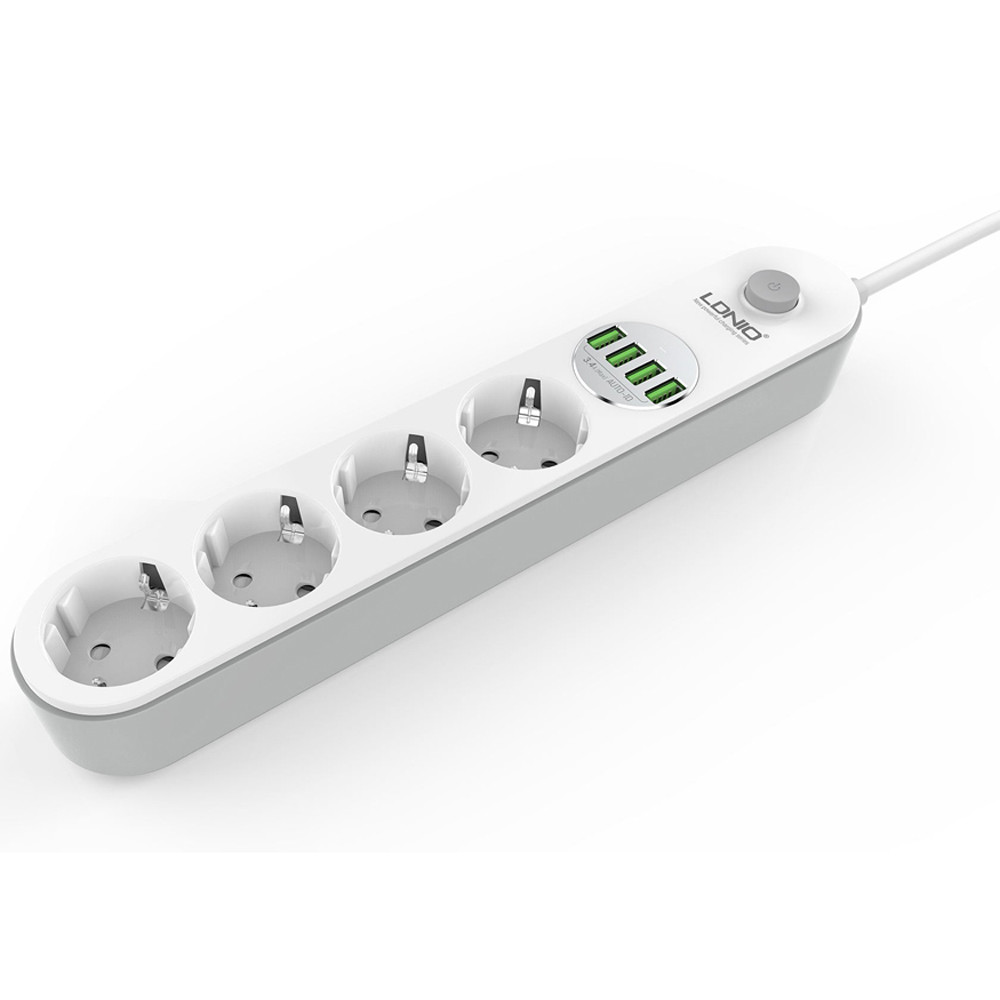  LDNIO Produzni kabl, 2 m, SE4432 4 EU Plug + 4 USB plug Max 2500W White