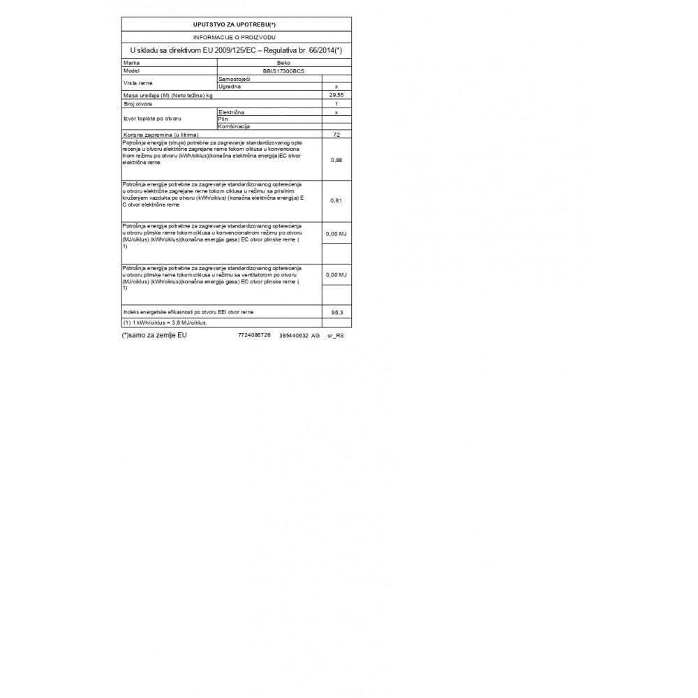 BEKO Ugradna rerna BBIS17300BCS