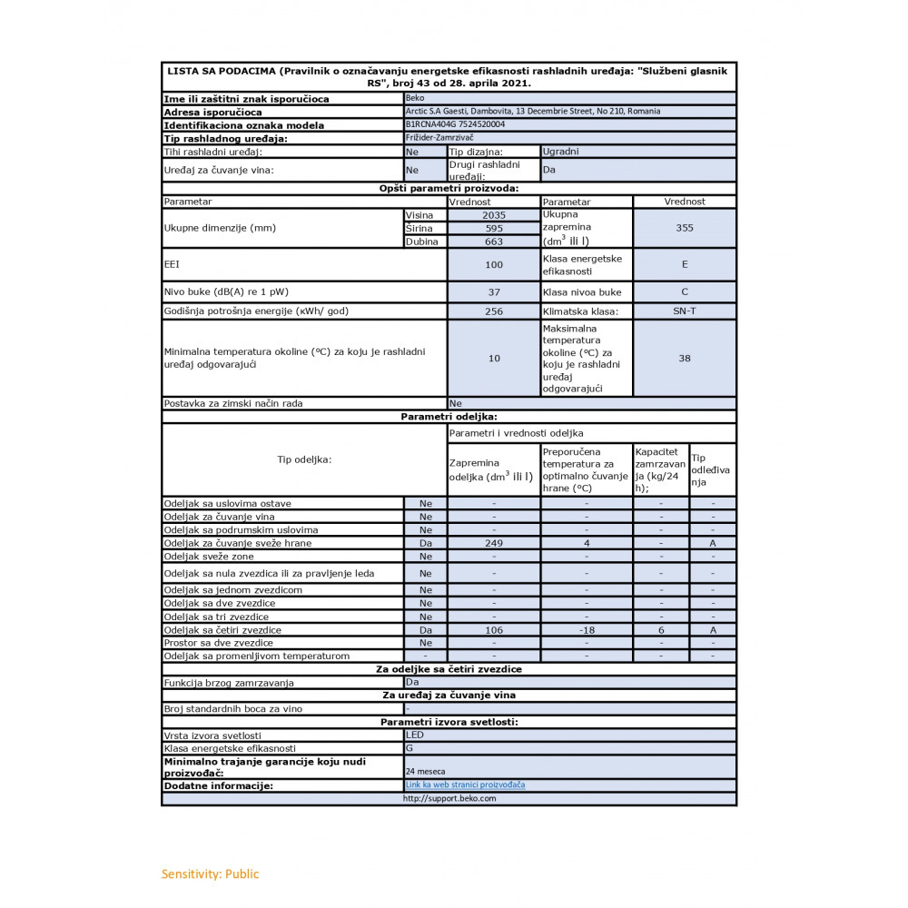 BEKO Kombinovani frižider B1RCNA404G