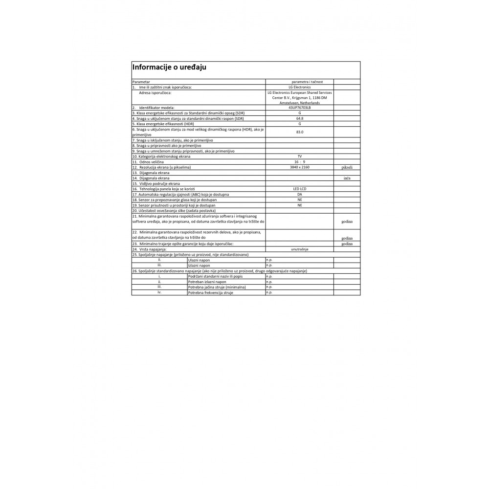 LG DLED TELEVIZOR SMART 4K 43UP76703LB