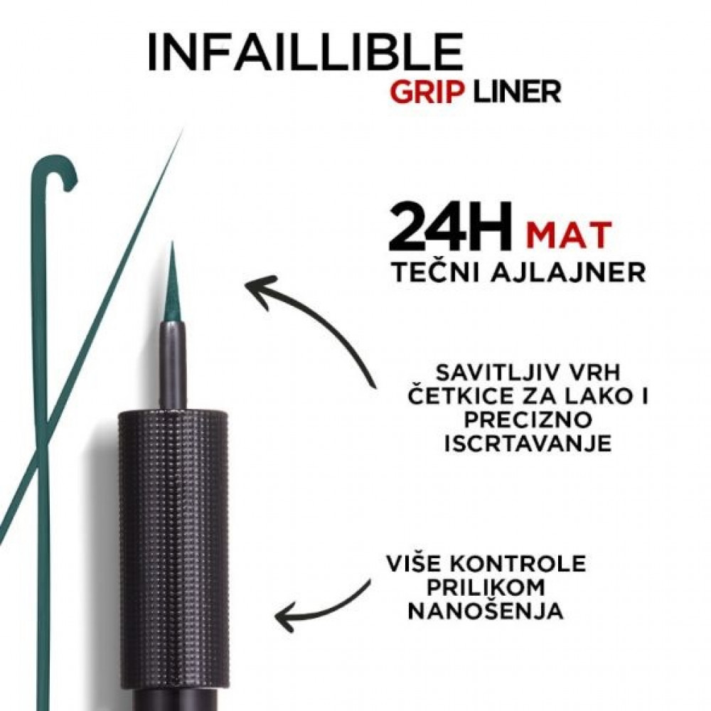 L'OREAL Paris nfaillible Grip 24h Vinyl tečni ajlajner 04 emeraude 1100029013