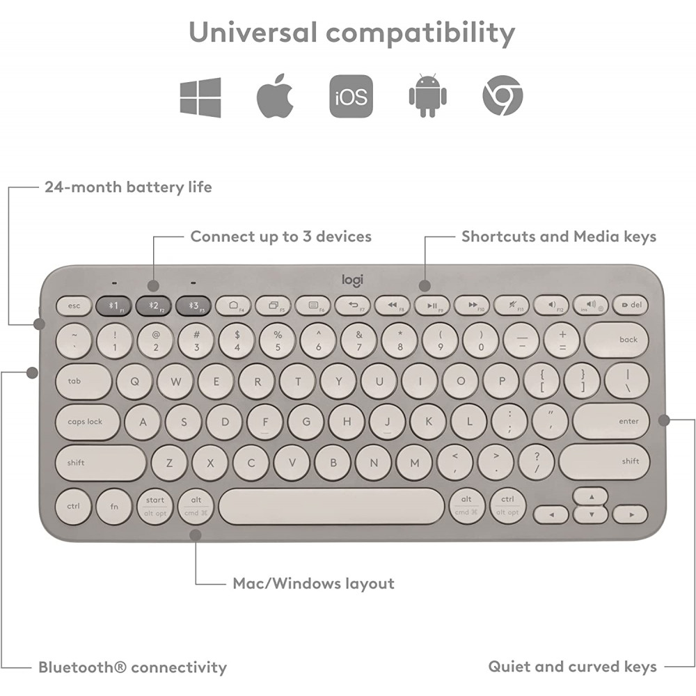 LOGITECH K380 Multi-Device Bluetooth Keyboard, Sand