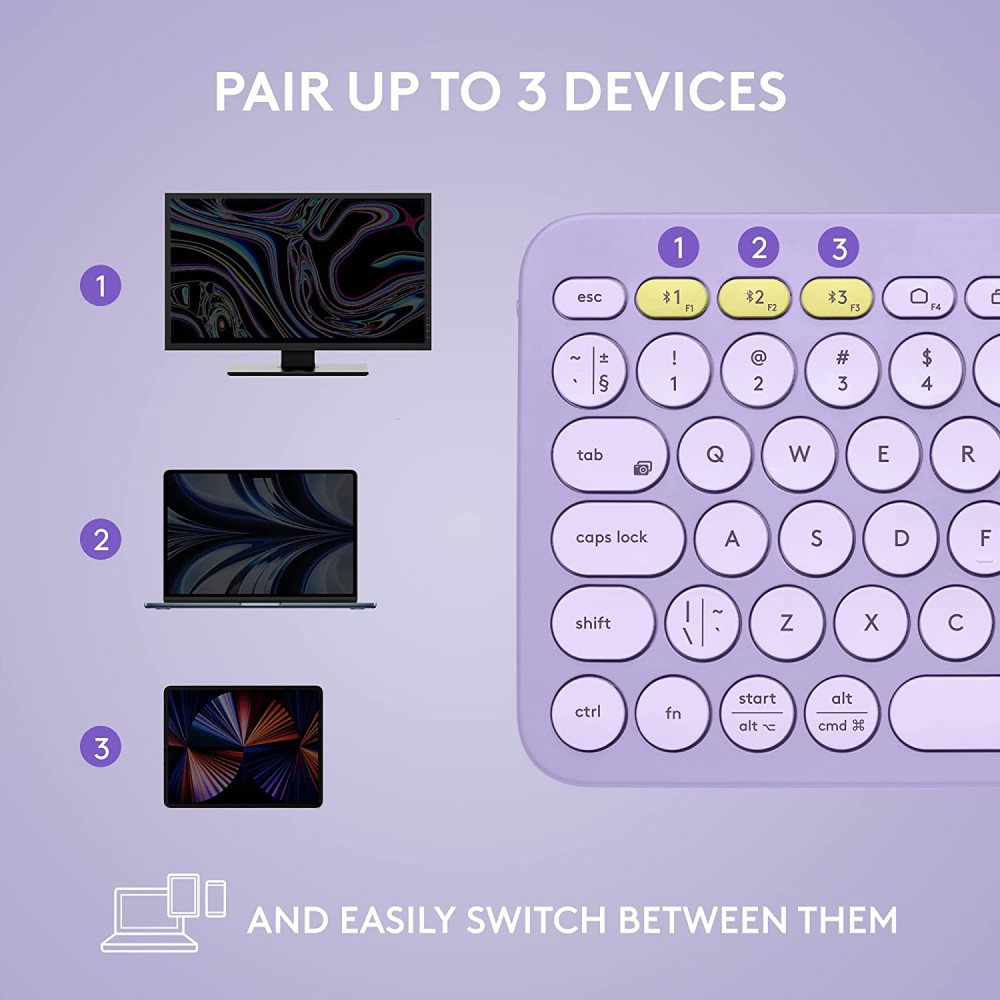 LOGITECH K380 Multi-Device Bluetooth Keyboard, Lavander Lemonade