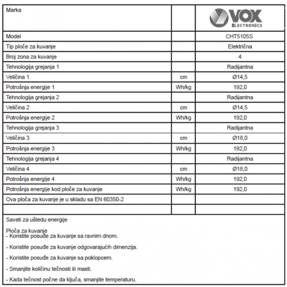 VOX Električni šporet CHT5105S