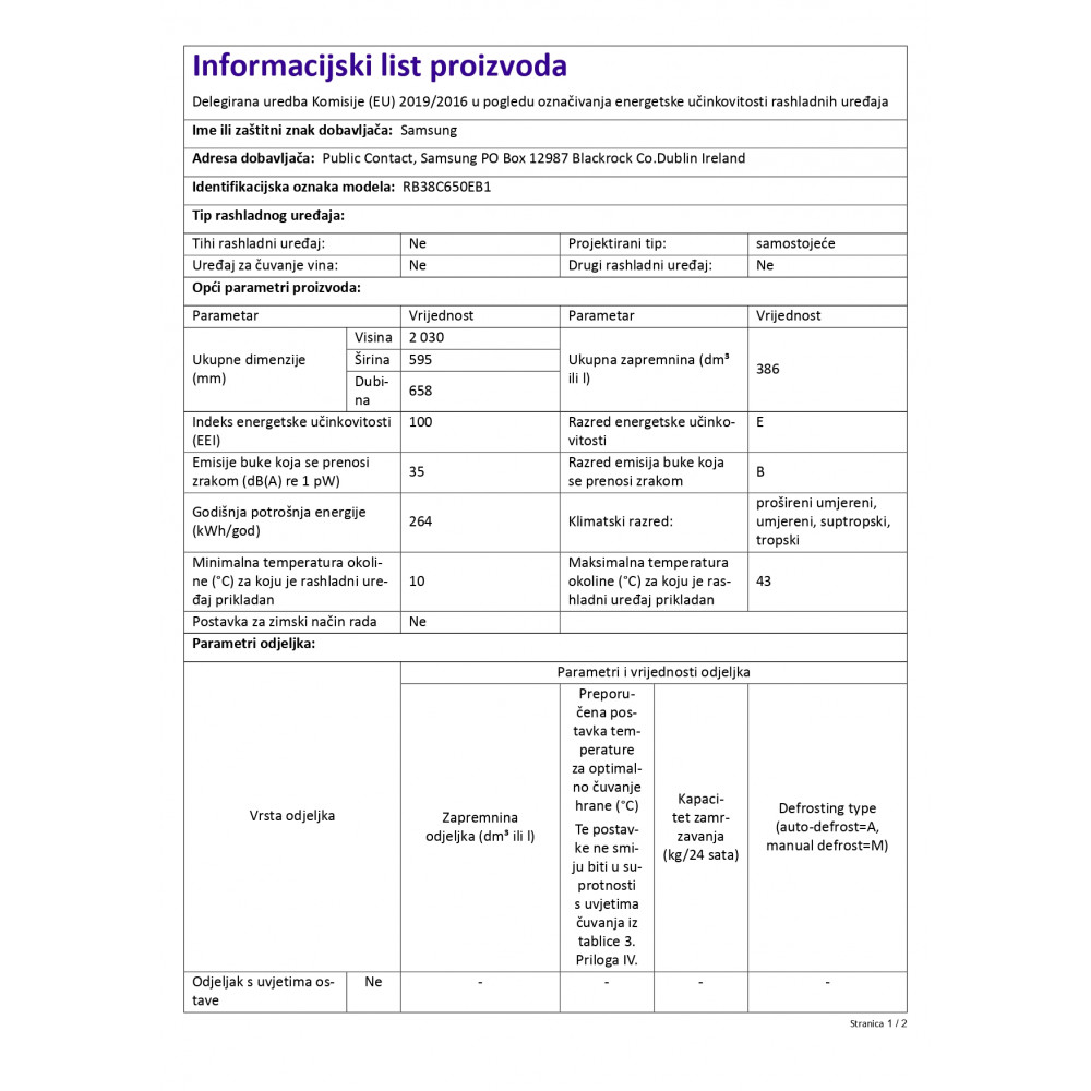 SAMSUNG Kombinovani frižider RB38C650EB1/EK