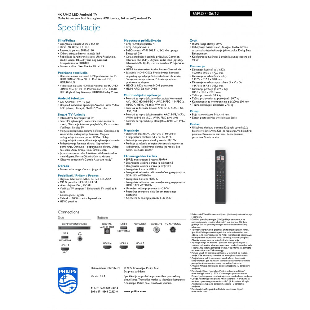 PHILIPS Led TV 65PUS7406/12