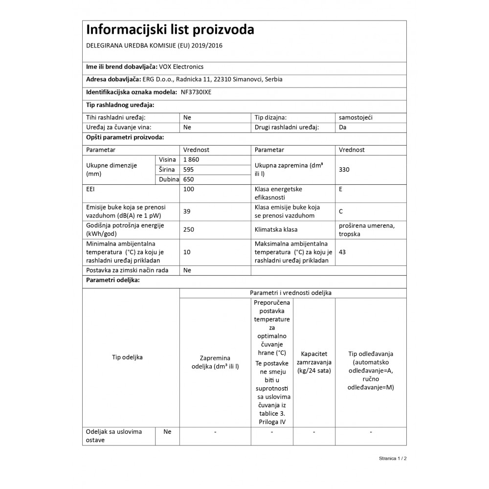 VOX Kombinovani frižider NF3730IXE