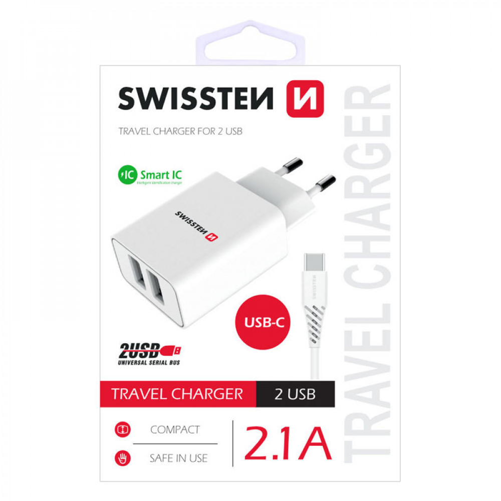 SWISSTEN Kućni Punjač 2.1A 2xUsb Type-C (Bela) *R